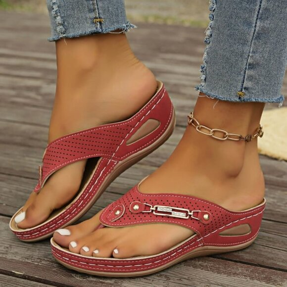 TWO 2 Pair Comfy Ortho Wedge Sandals 38 (7-7.5) - Soft Glam Cutout Slip-Ons - Picture 2 of 9